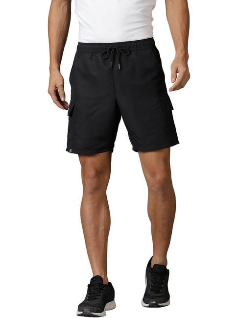 domin8 men solid shorts with drawstring waist & patch pockets