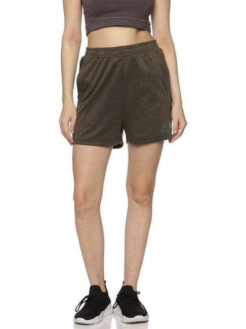 domin8 olive green mid rise sports shorts