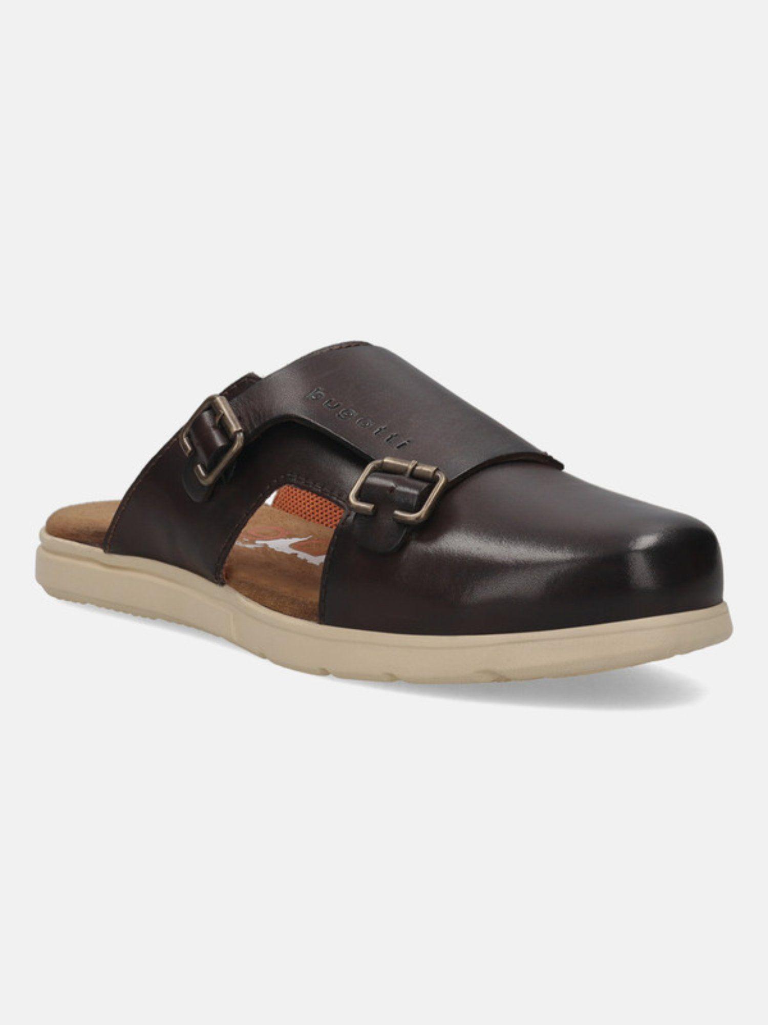 domini brown leather mens mule sandals