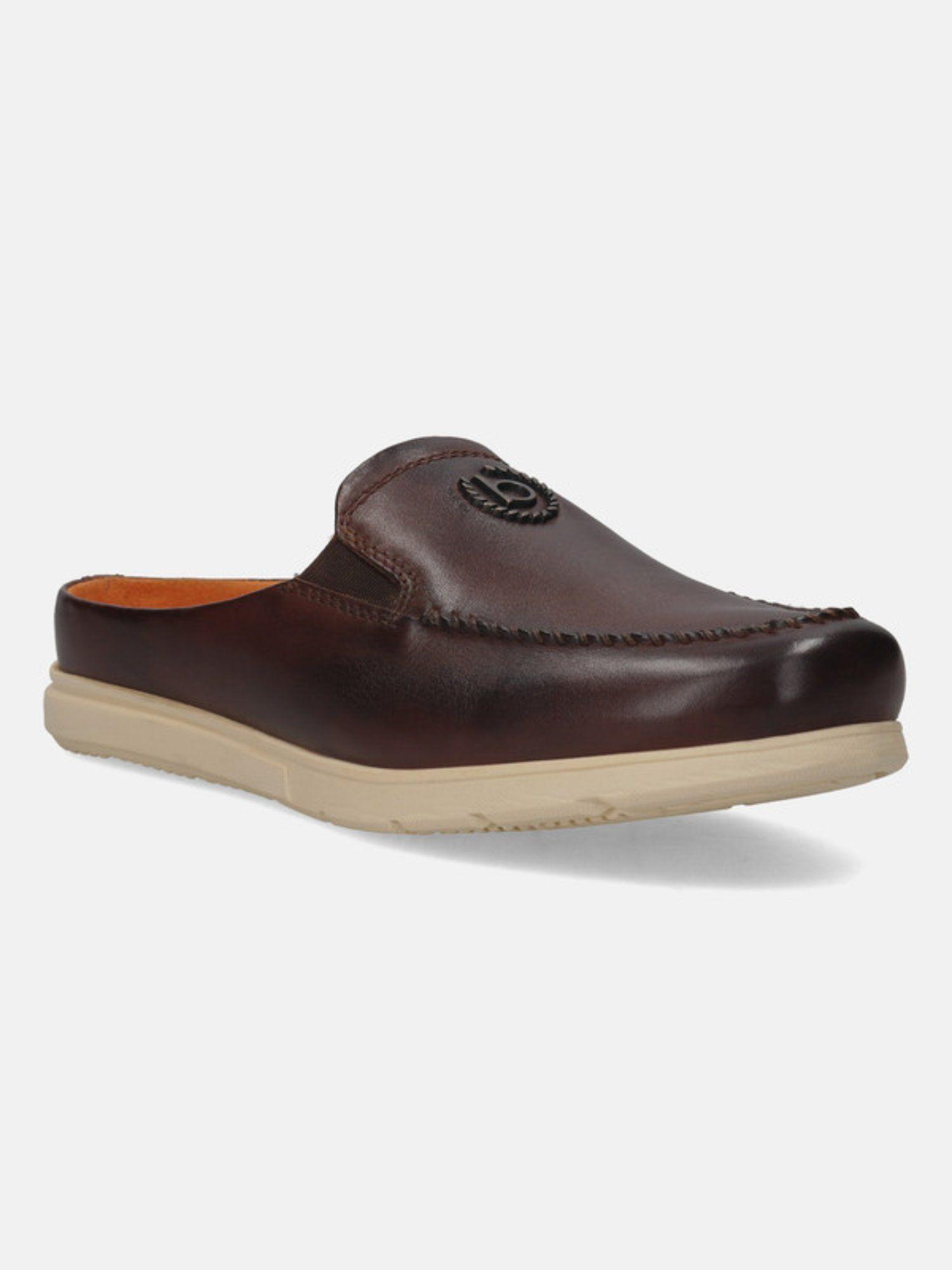 domini brown leather mens mule sandals