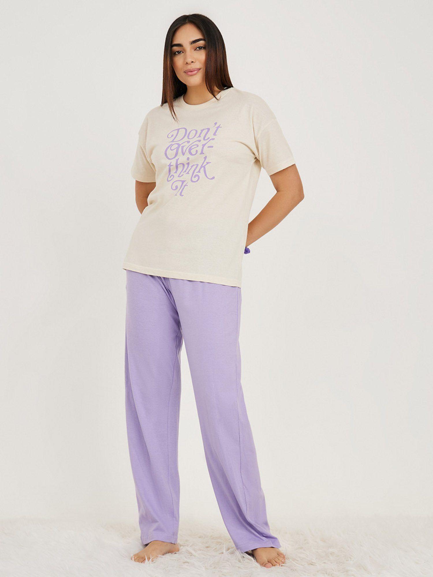 don't over think it slogan tee & solid pyjama (set of 2)