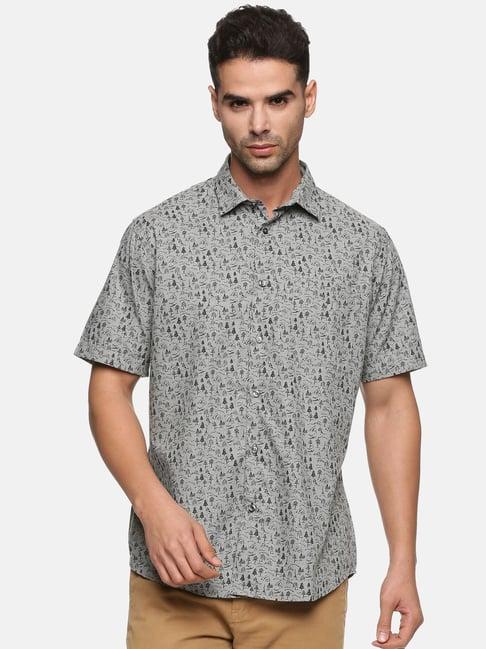 don vino grey regular fit printed shirt