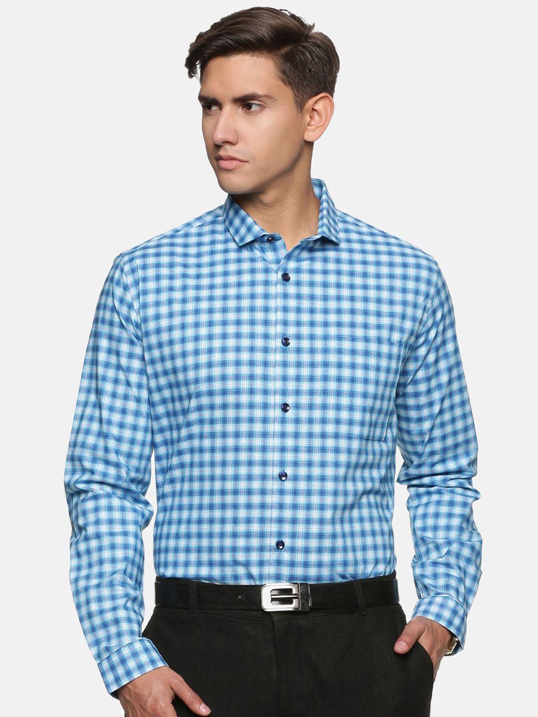 don vino men blue relaxed slim fit checked cotton casual shirt