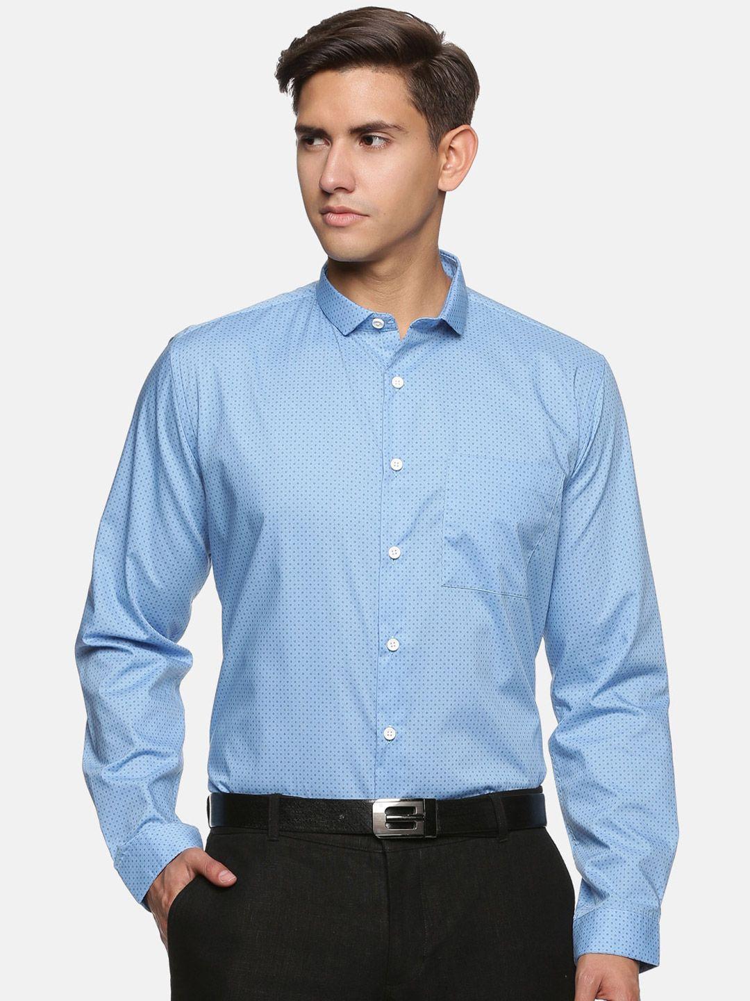 don vino men blue relaxed slim fit printed cotton formal shirt