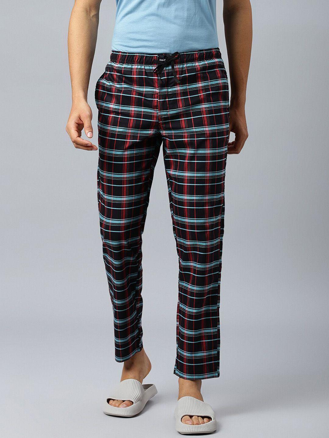 don vino men mid-rise checked cotton lounge pant