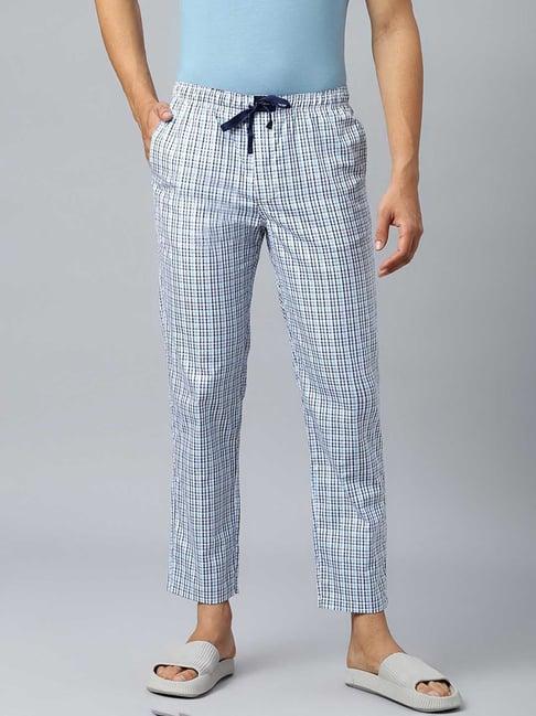 don vino white & blue relaxed fit check lounge pants