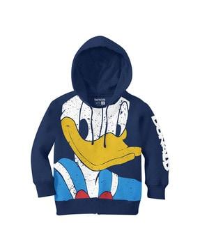 donald duck print hoodie with ribbed hem