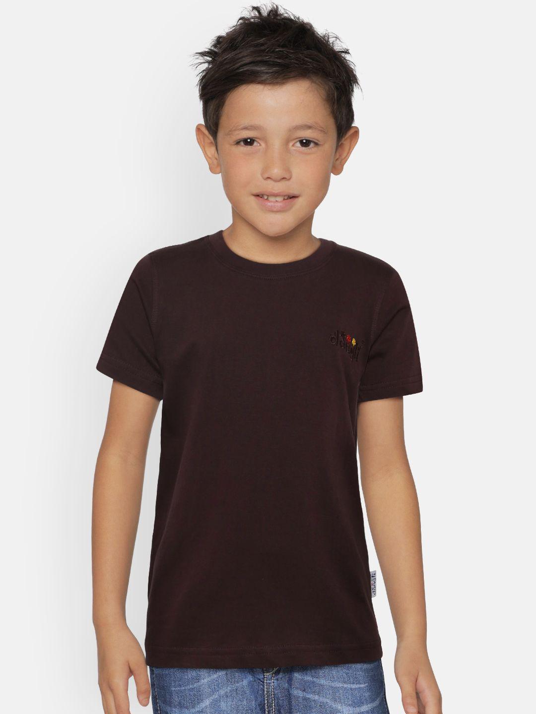 dongli-boys-brown-solid-round-neck-pure-cotton-t-shirt