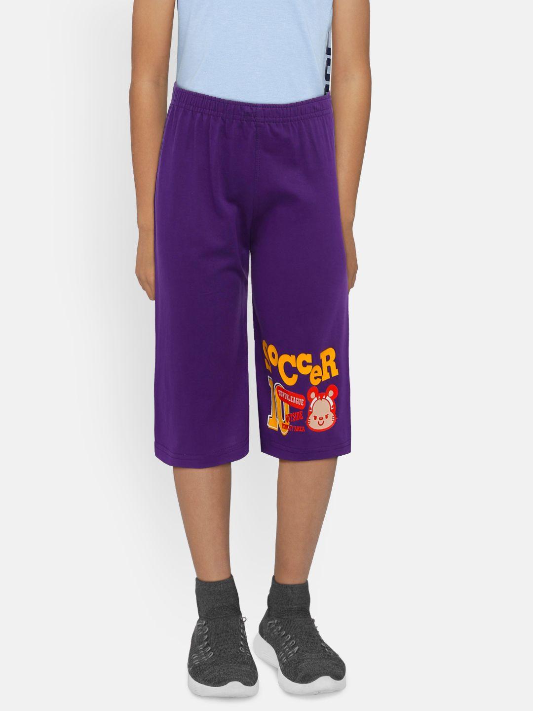 dongli boys purple printed regular fit shorts