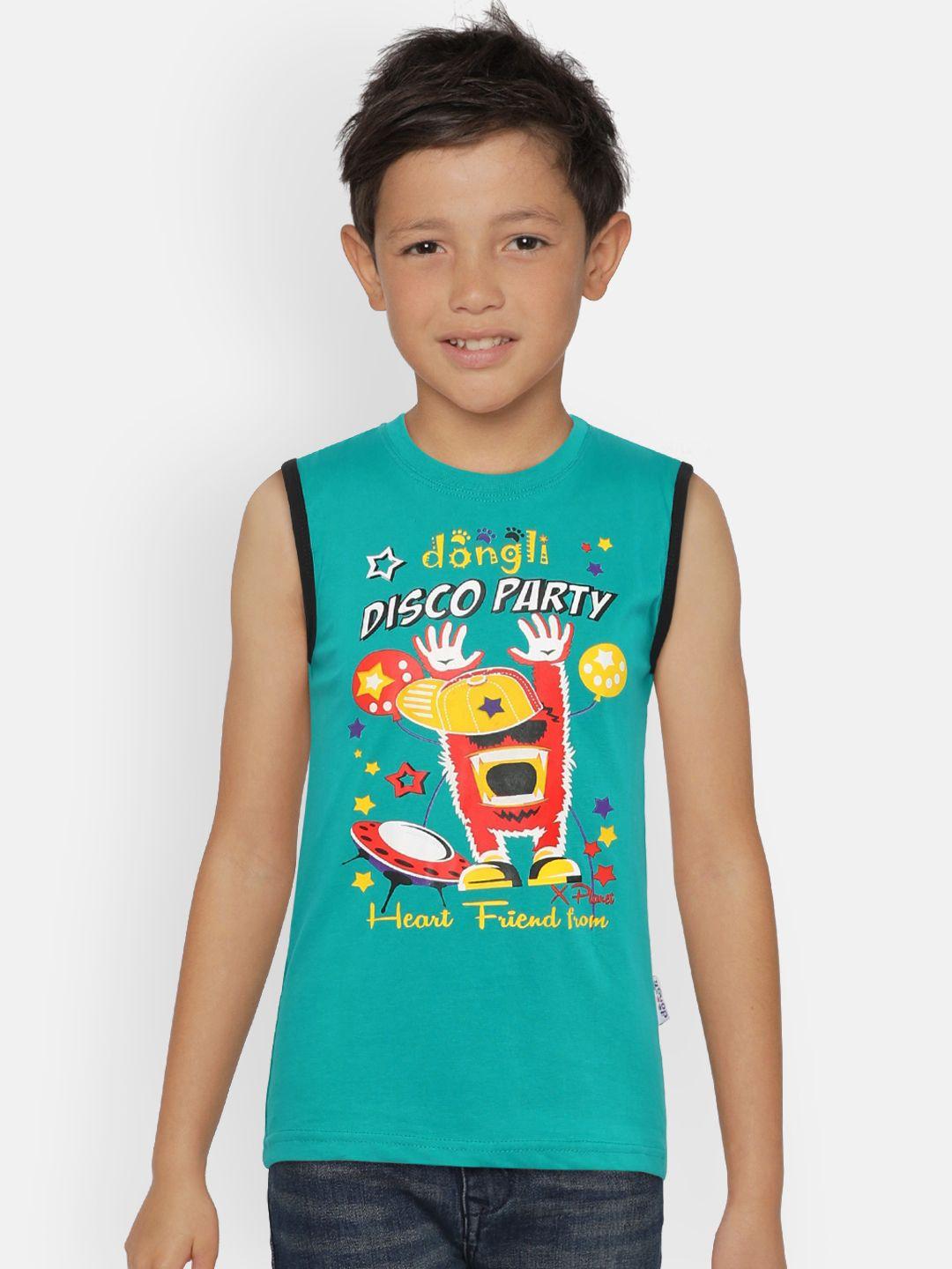 dongli boys turquoise blue printed round neck sleeveless t-shirt