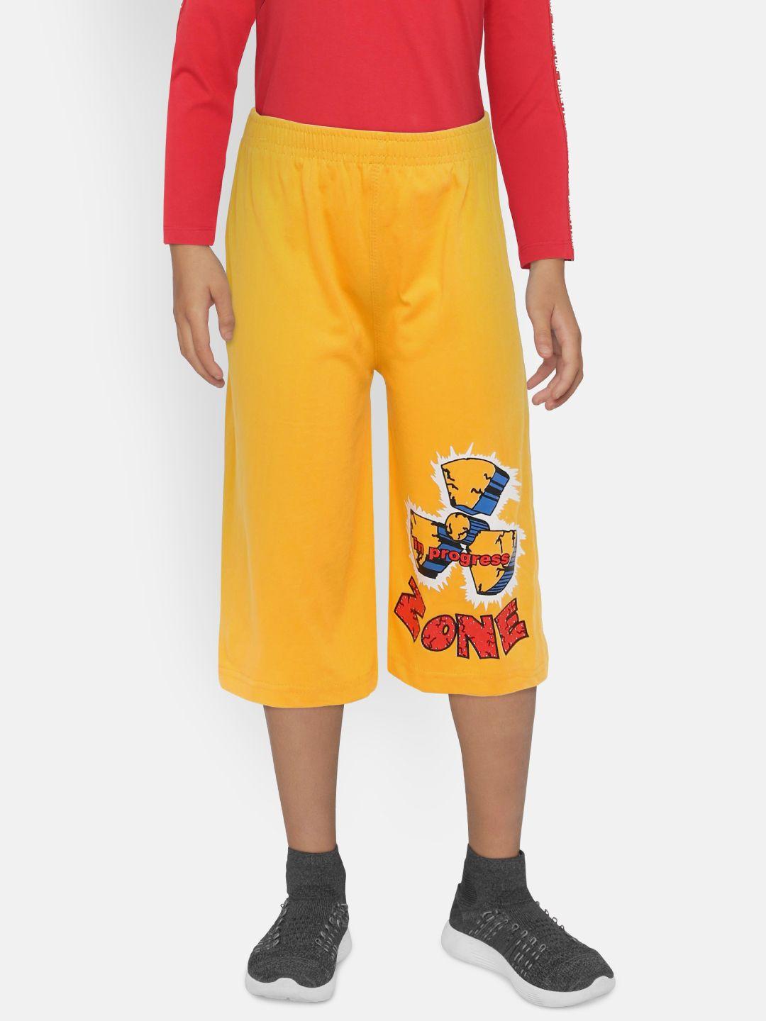 dongli boys yellow printed regular fit shorts