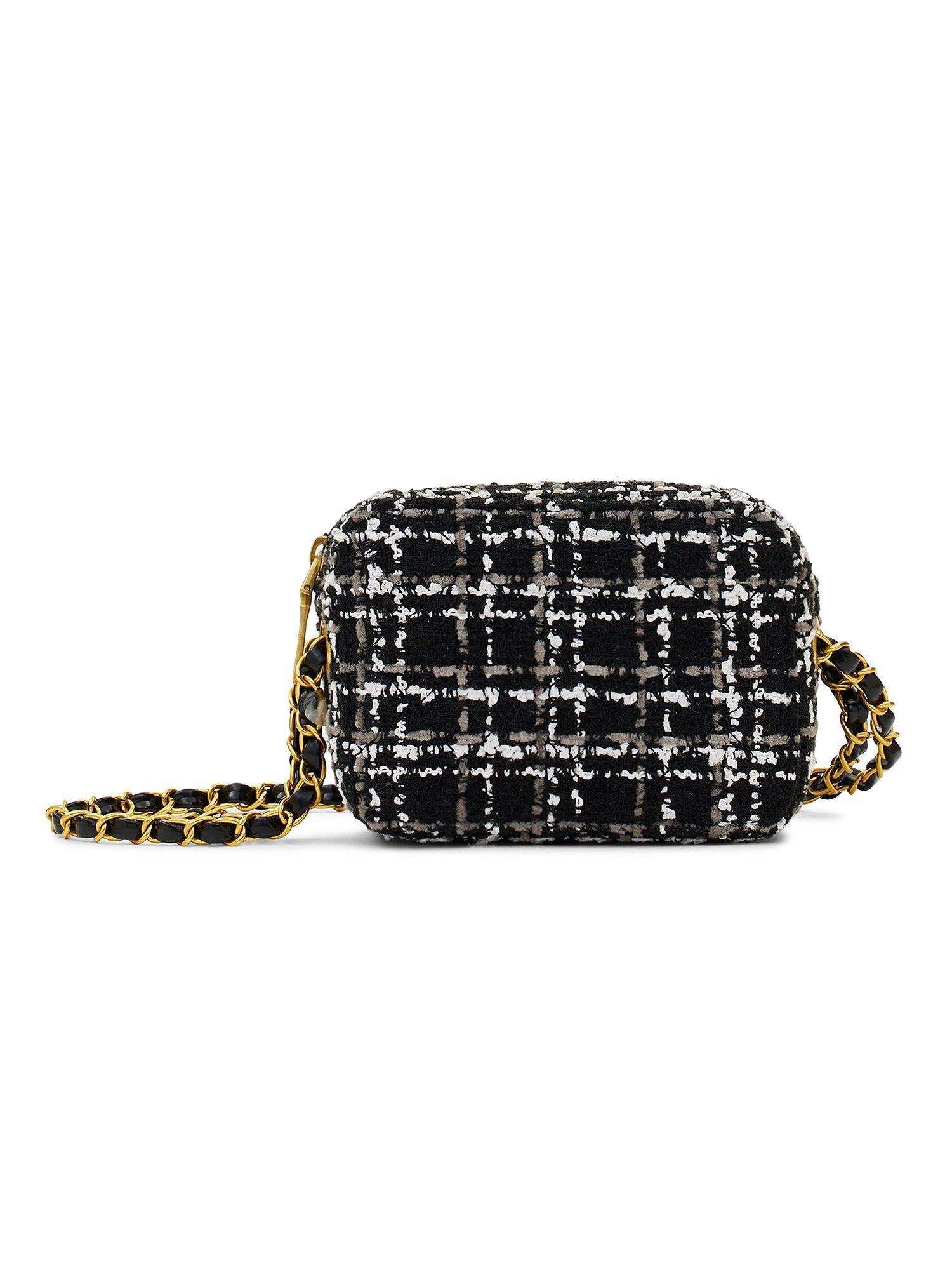 donna tweed mini crossbody bag for women -black (s)