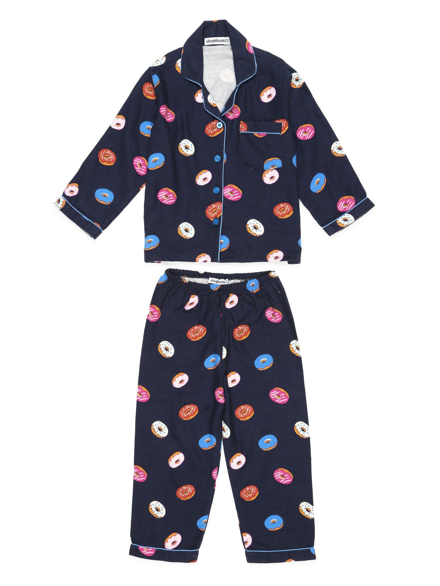 donut print cotton flannel long sleeve kid's night suit