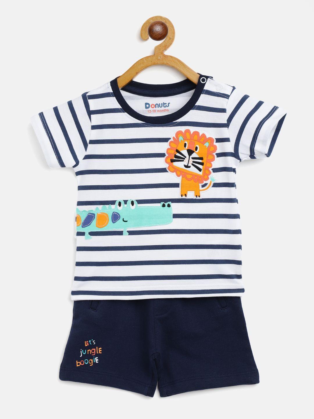 donuts boys white & navy blue striped t-shirt with shorts