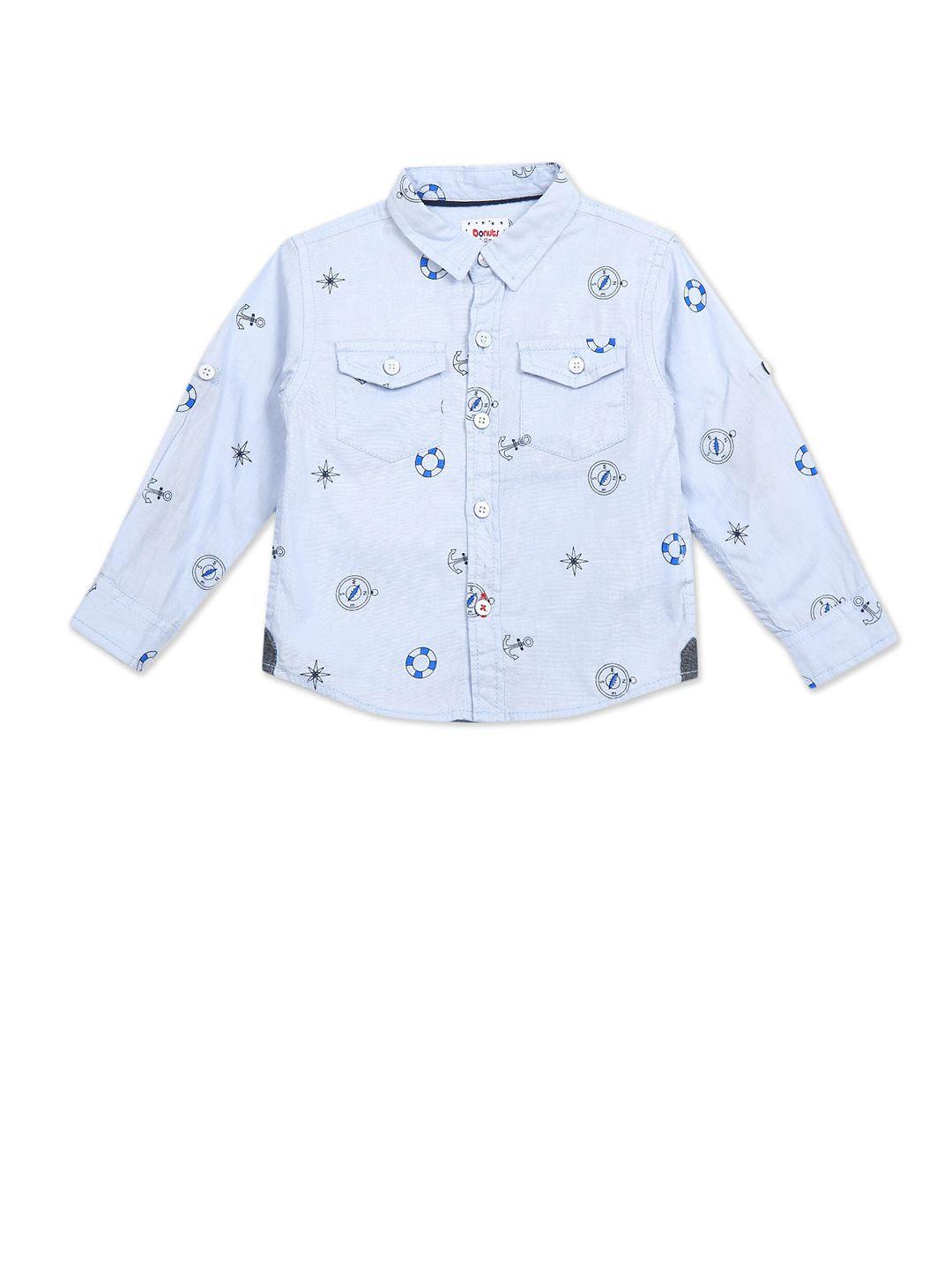 donuts boys blue printed casual shirt