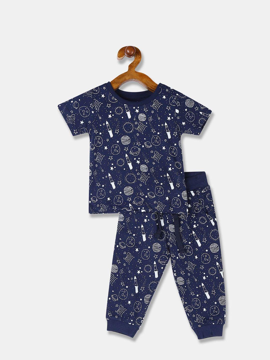 donuts boys navy blue printed t-shirt with joggers