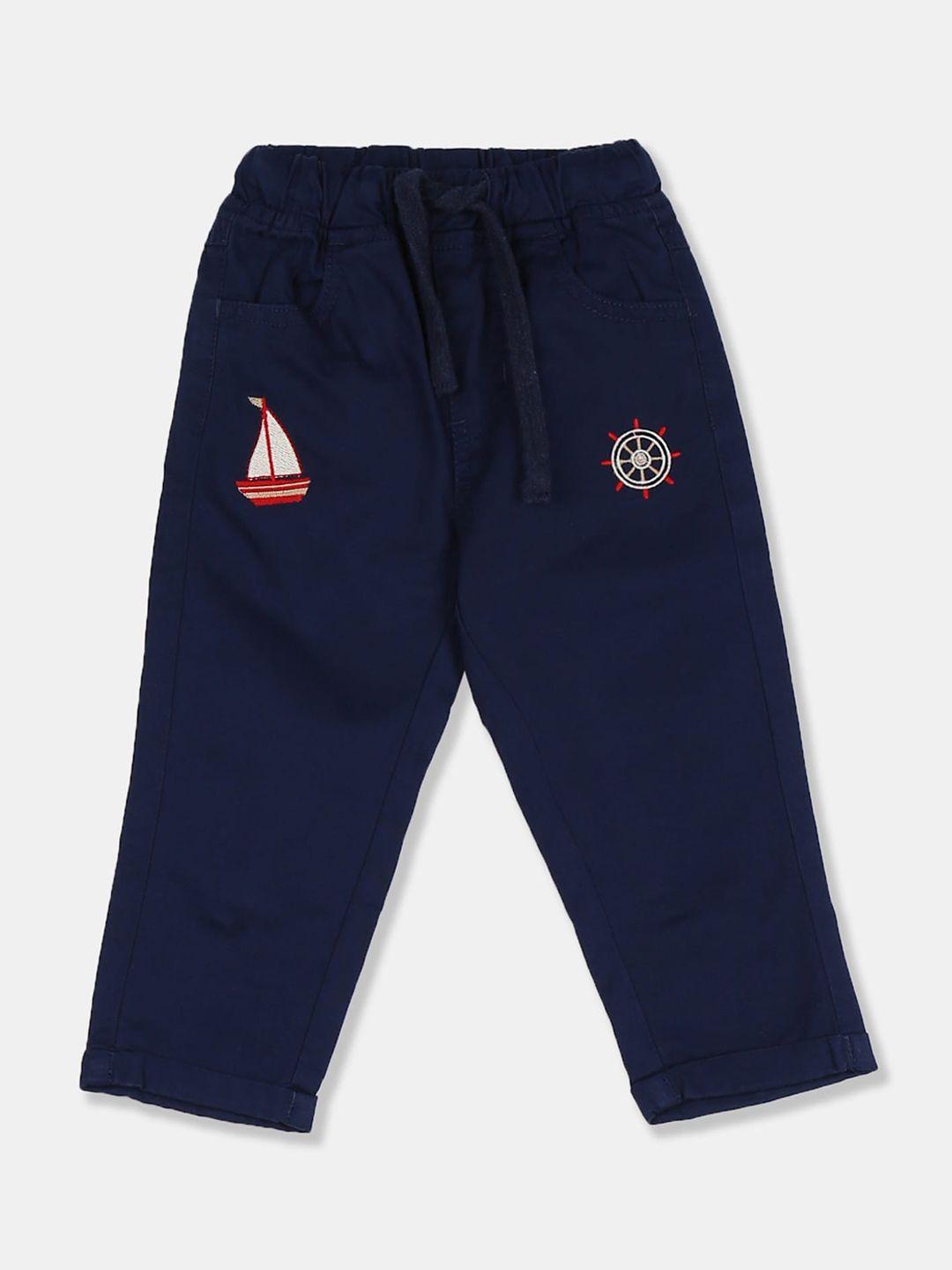 donuts boys navy blue regular fit solid trousers