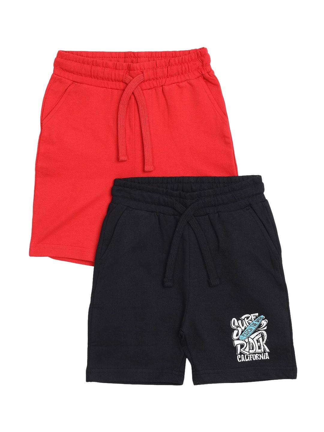 donuts boys red & black pack of 2 cotton shorts