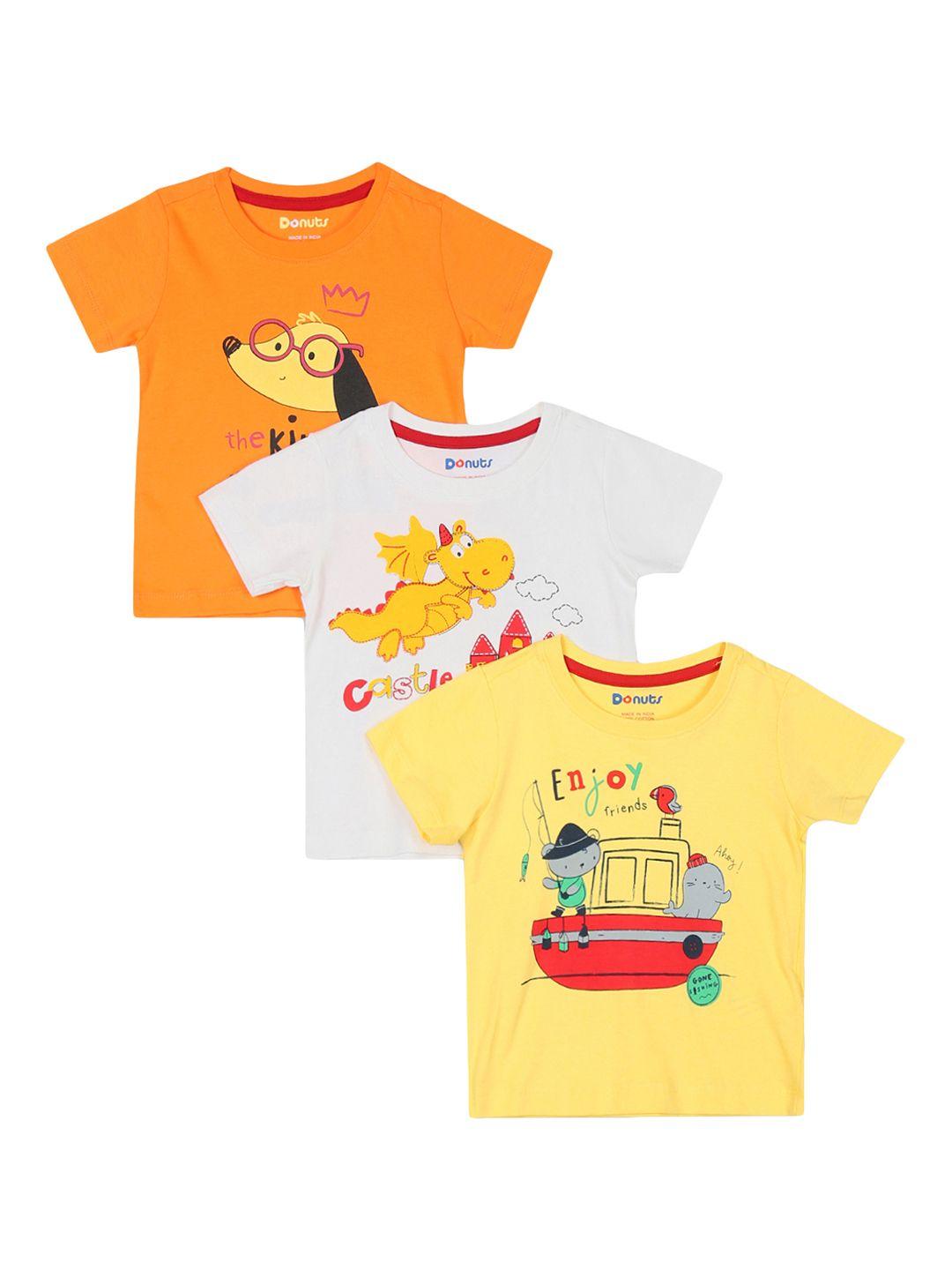 donuts infant pack of 3 assorted printed round neck pure cotton t-shirts