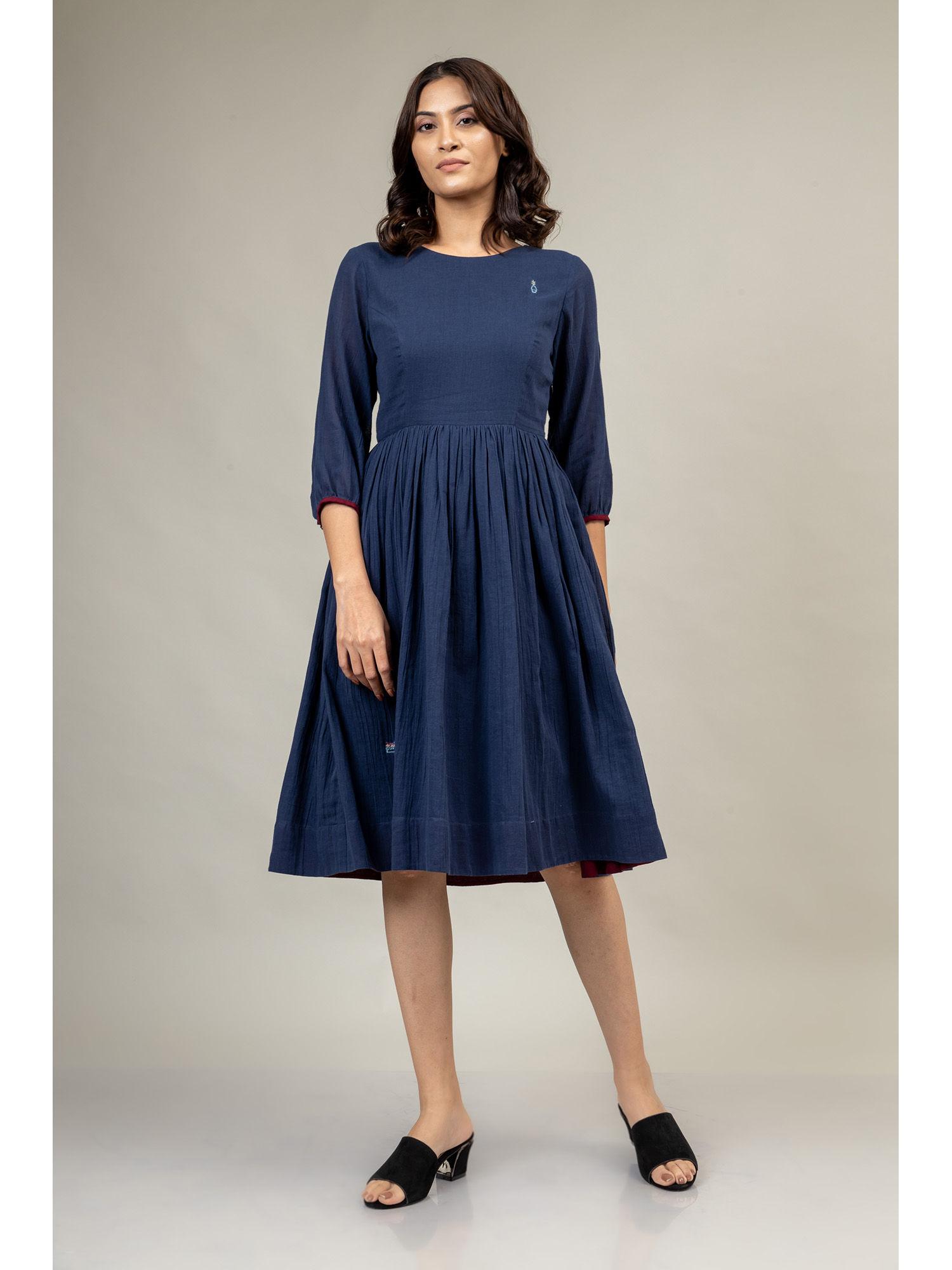 doodlafe blue embroidered garthered dress