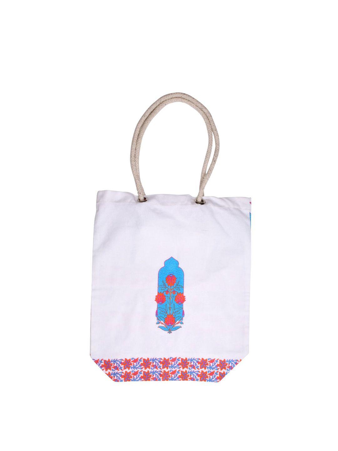 doodle white structured tote bag with applique