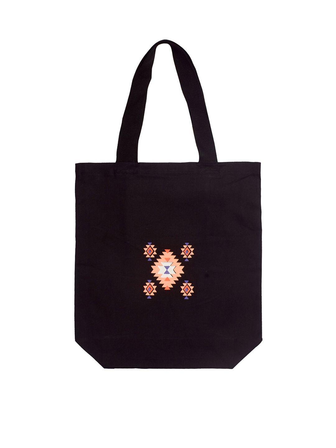 doodle black printed structured tote bag with cut work