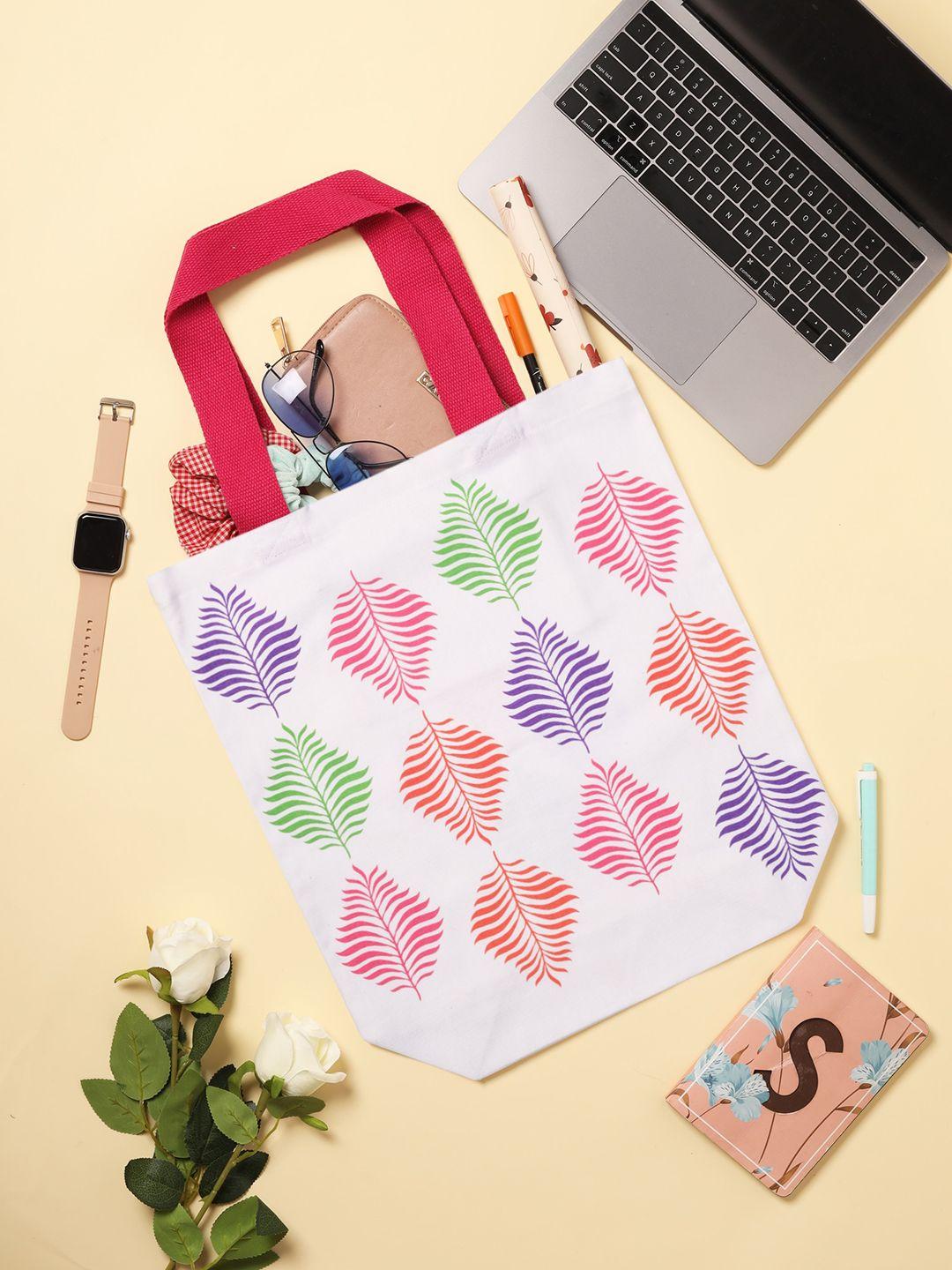 doodle coloured ferns geometric printed cotton shopper shoulder bag