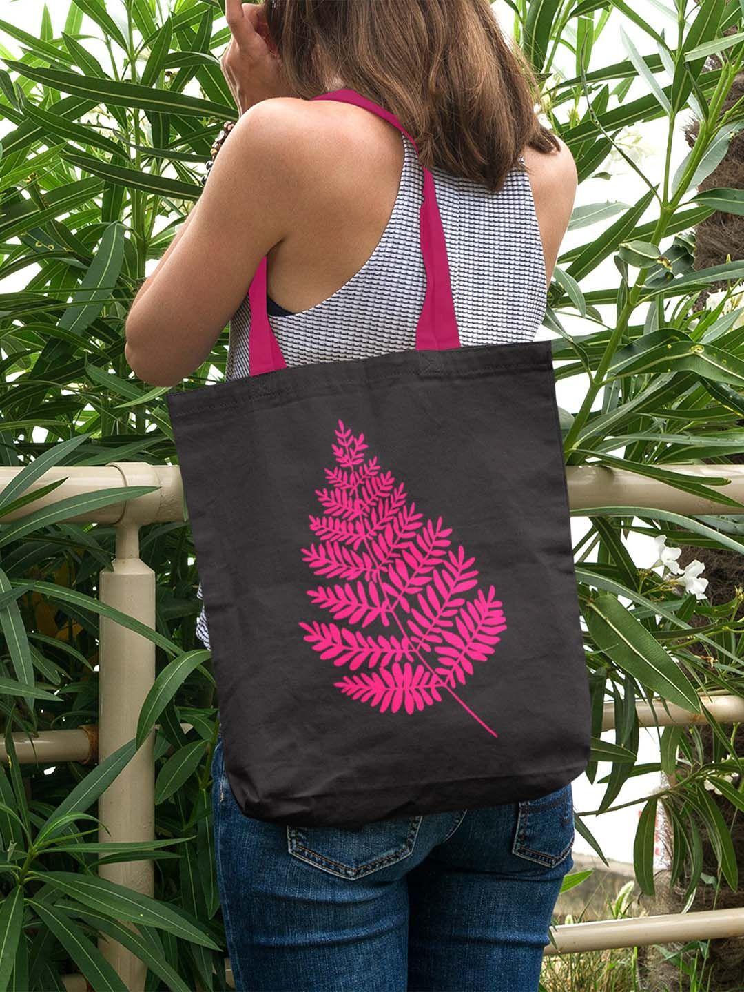 doodle cotton pink fern tote bag