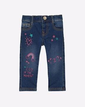 doodle embroidered washed jeans