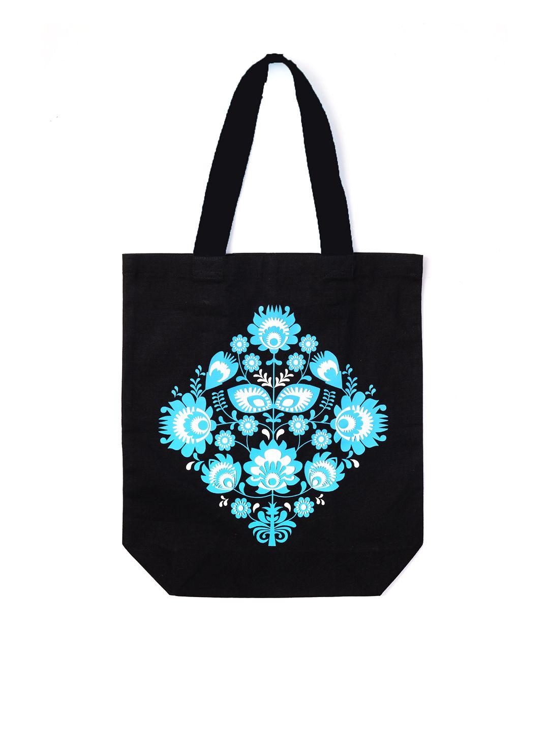 doodle floral printed ice blue canvas toted bag