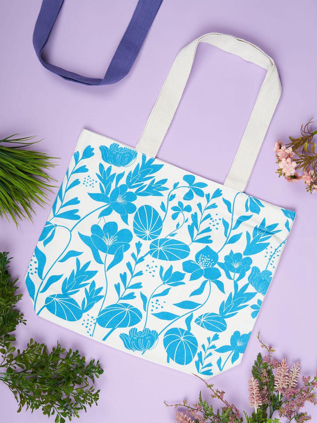doodle floral printed shopper organic cotton tote bag