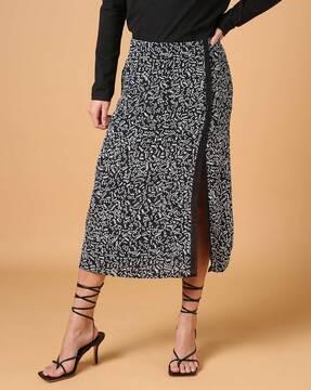 doodle print straight skirt with side slit