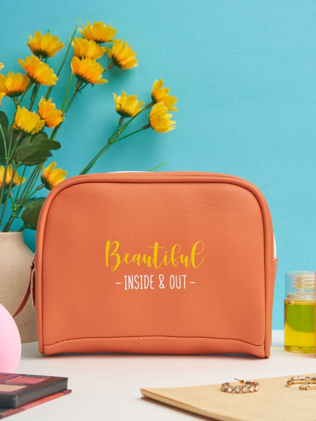 doodle typography printed vegan leather travel cosmetic pouch