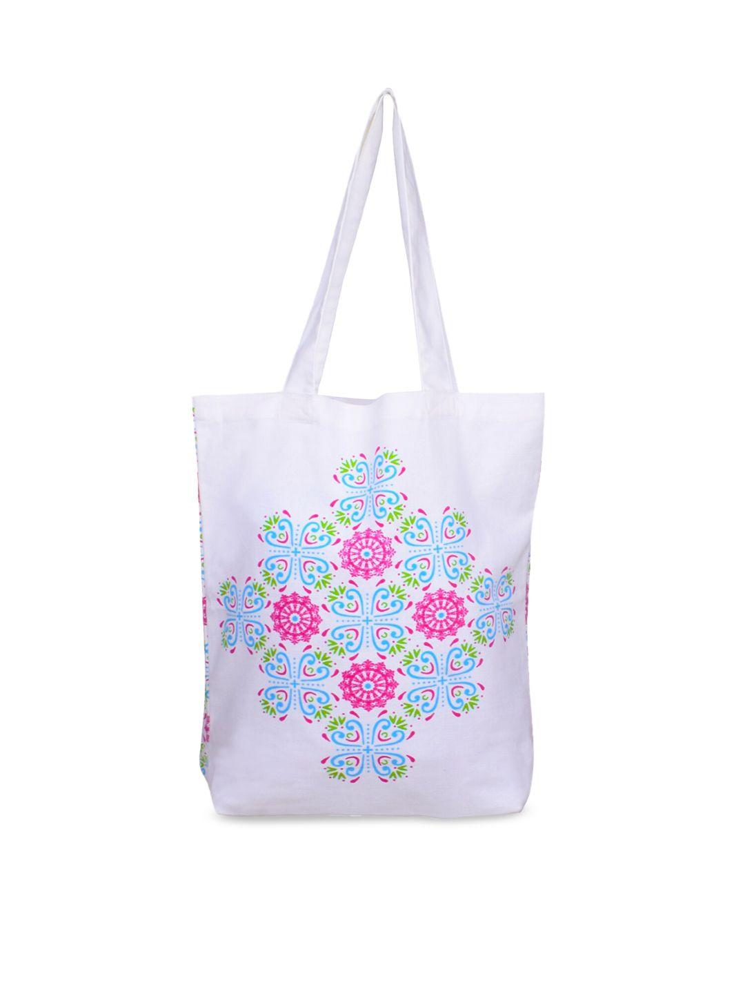 doodle unisex white & pink floral shopper tote bag