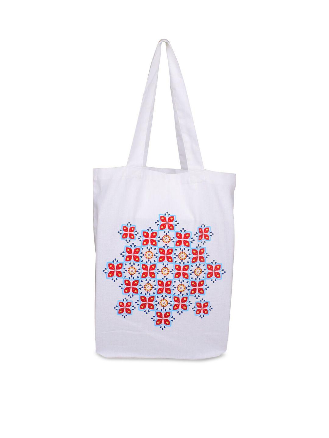 doodle white ethnic motifs printed shopper tote bag