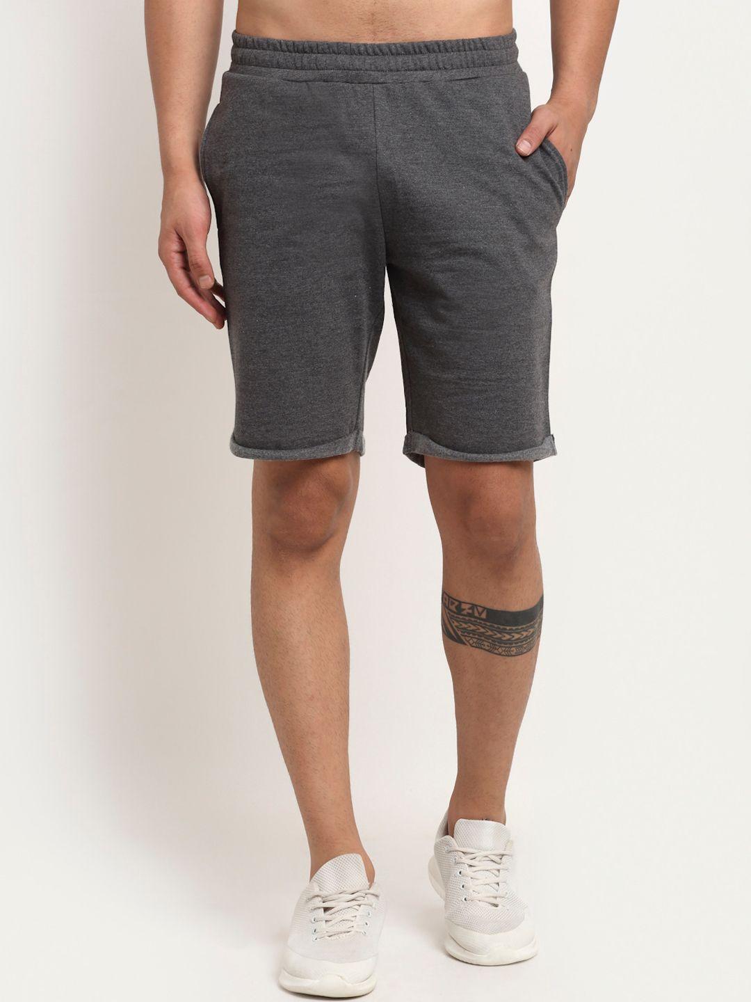 door74 men charcoal grey loose fit cotton shorts