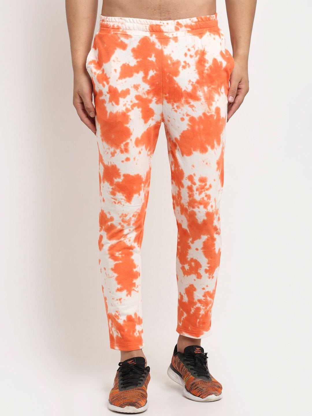 door74 men orange-coloured & white tie & dye printed relaxed-fit pure cotton track pant