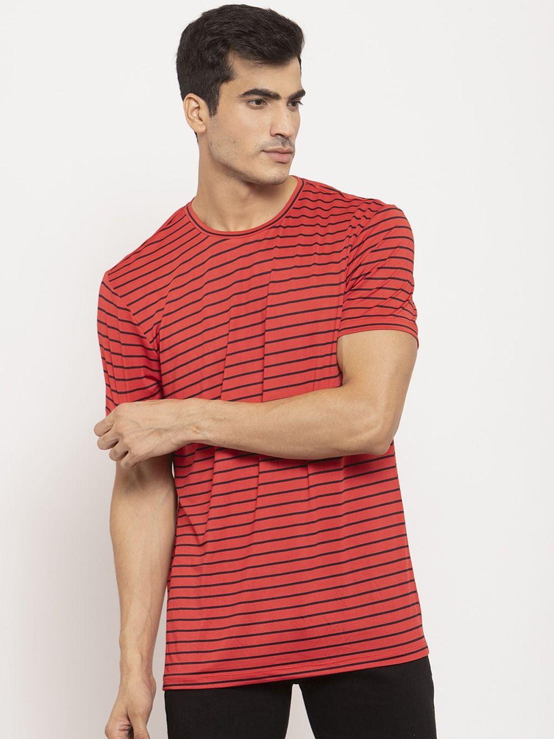 door74 men red & black striped t-shirt