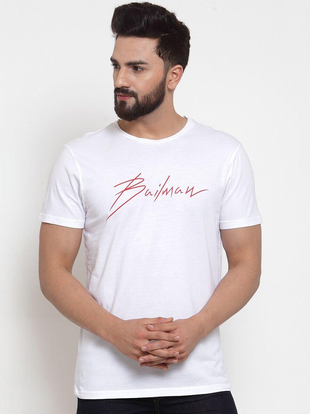 door74 men white & red typography printed cotton t-shirt