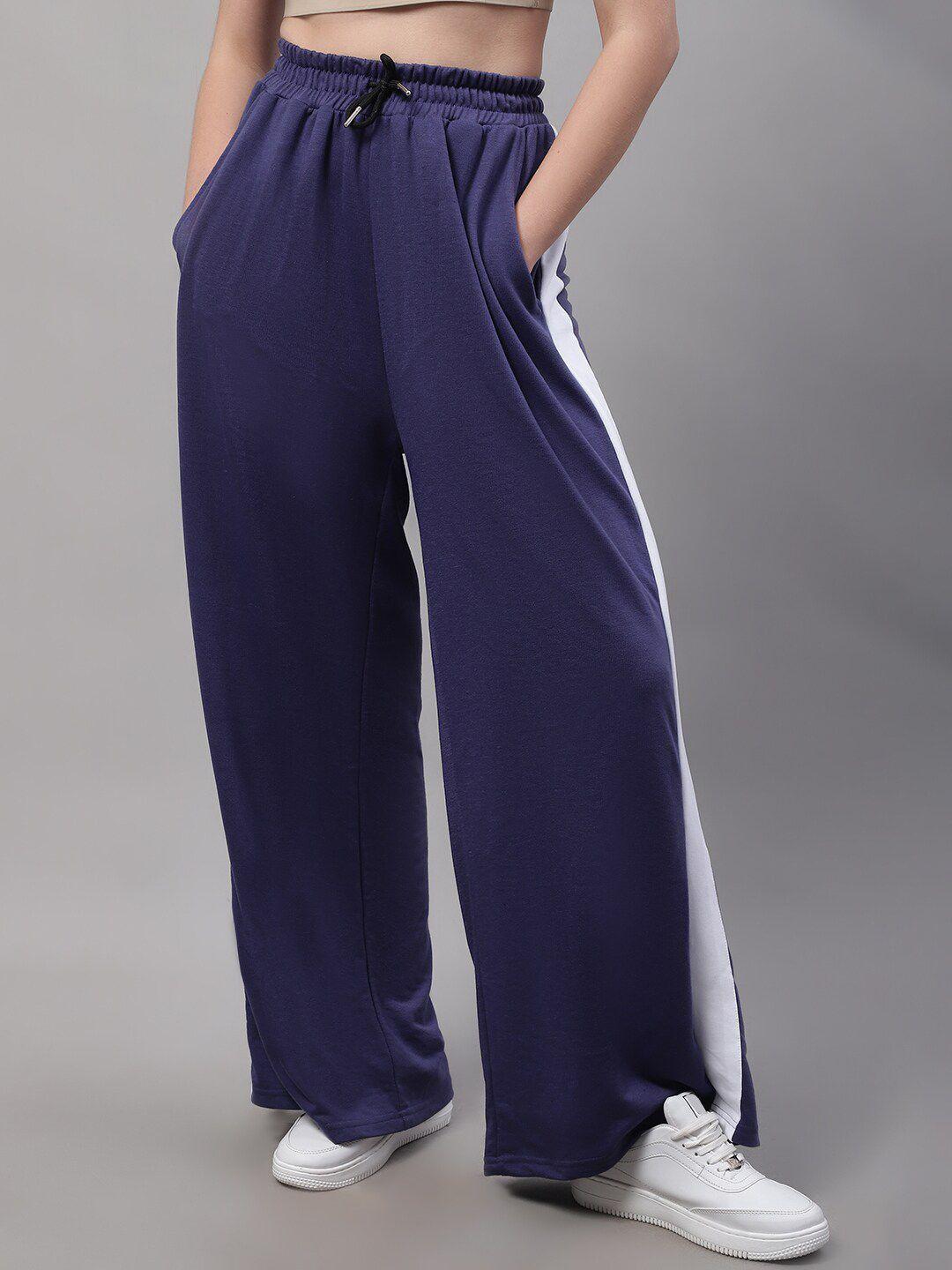 door74 women colourblocked relaxed fit cotton track pants