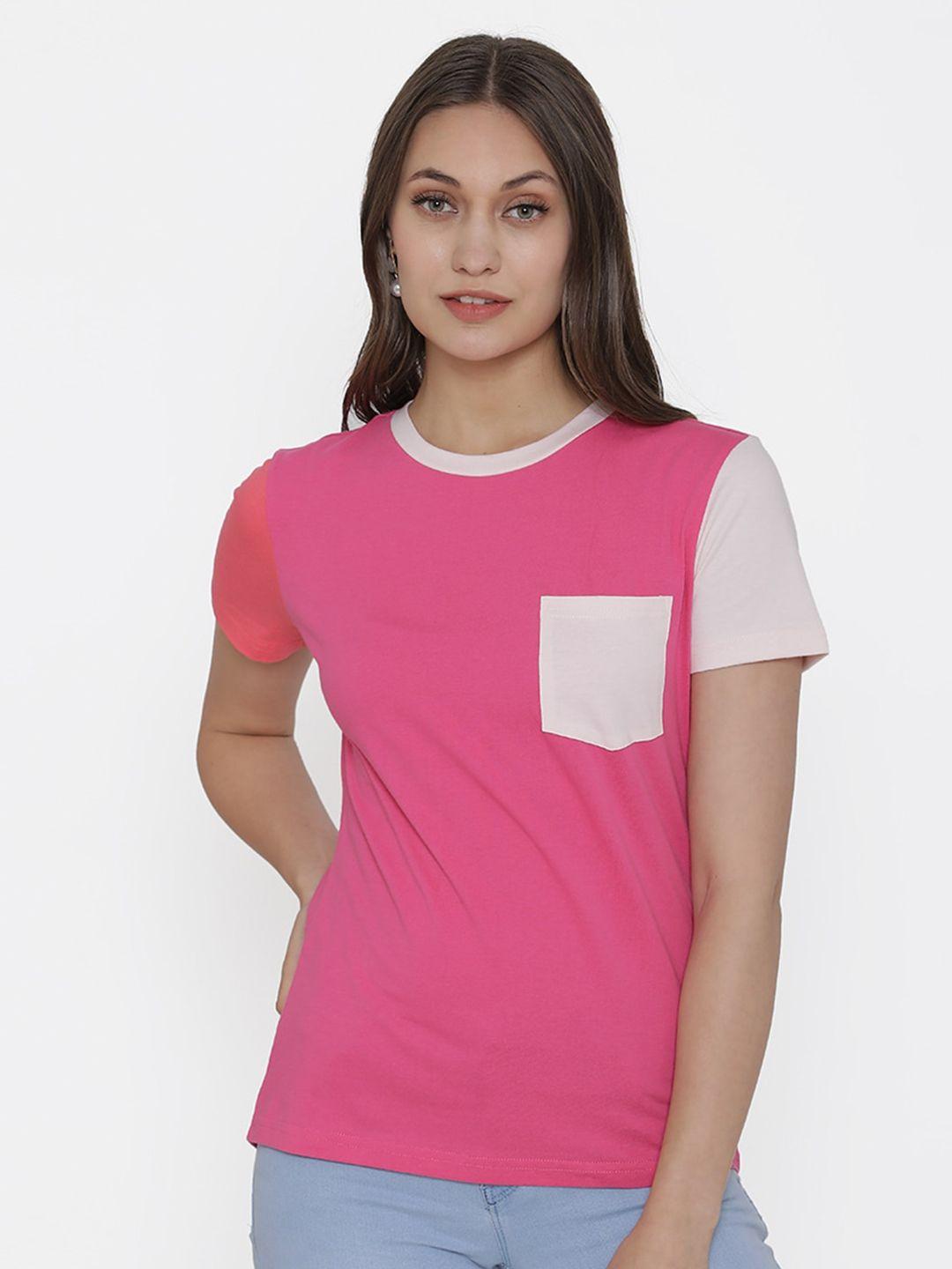door74 women pink cotton t-shirt