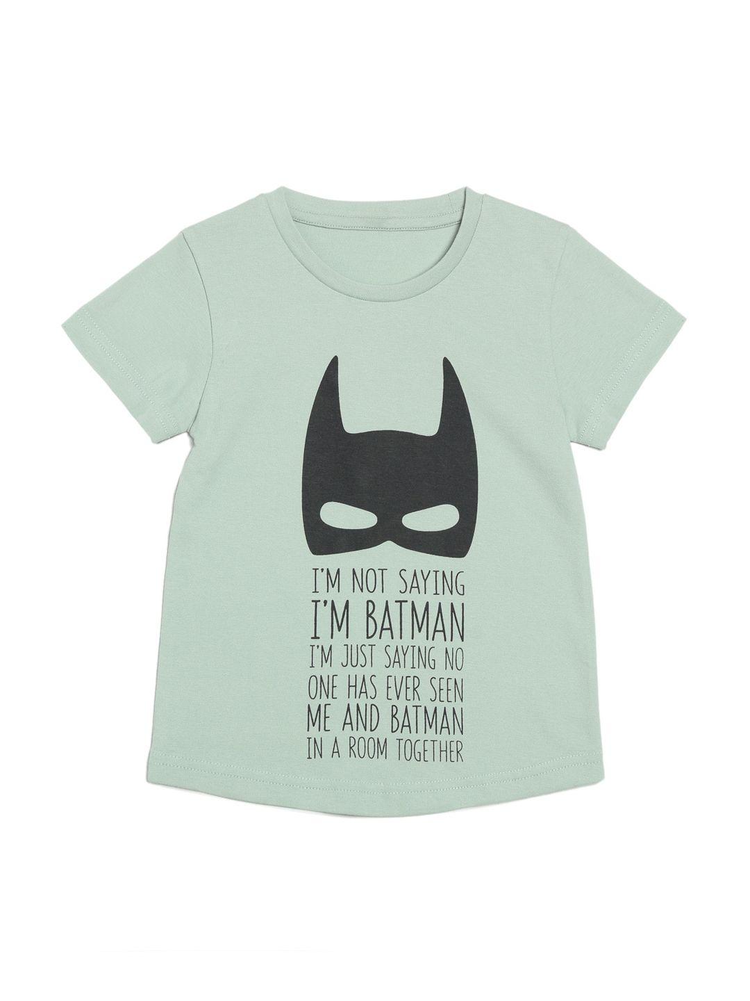 door74 boys green batman printed round neck t-shirt