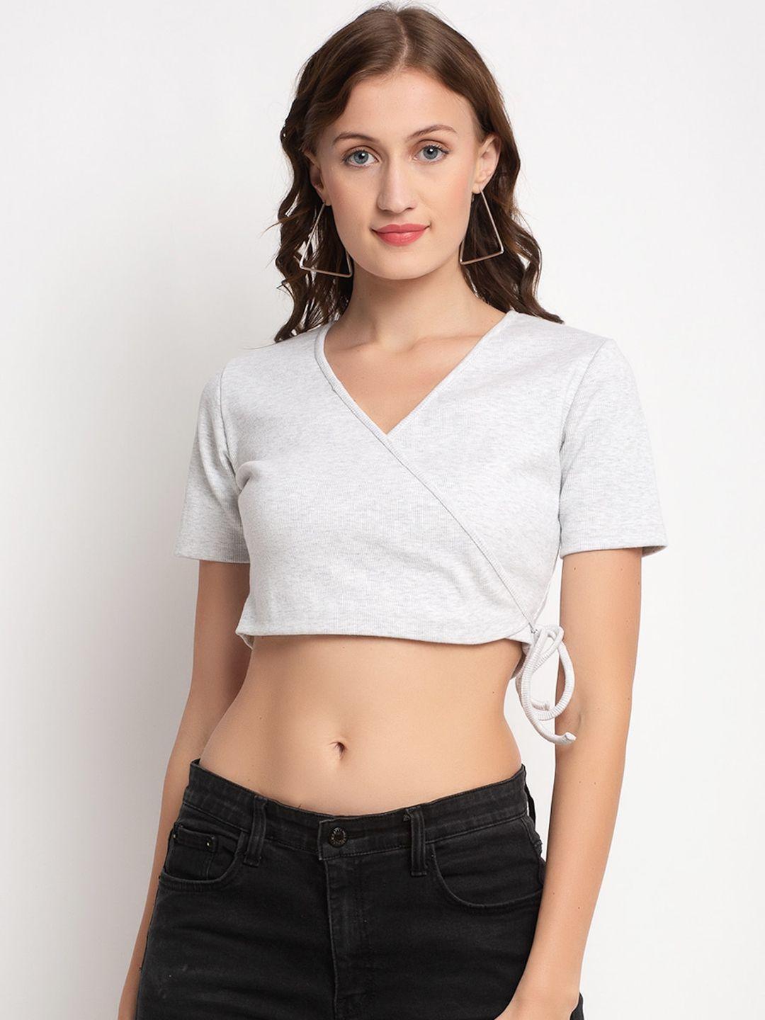 door74 grey crop wrap top