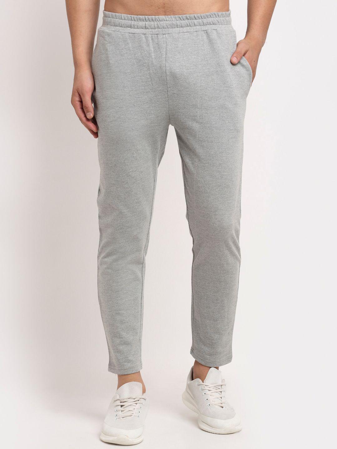 door74 grey solid cotton relaxed fit track pants