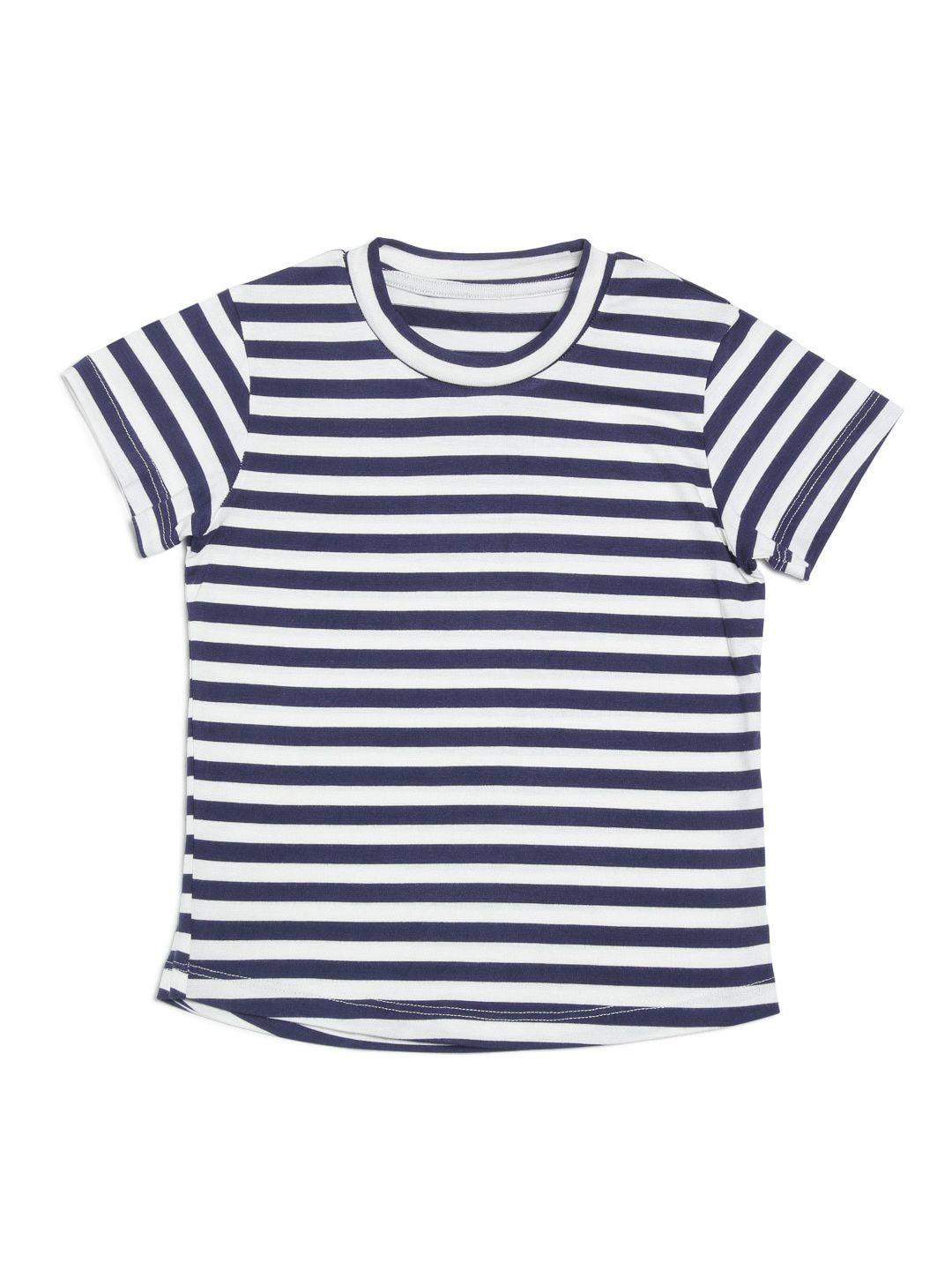 door74 kids navy blue & white striped cotton round neck t-shirt
