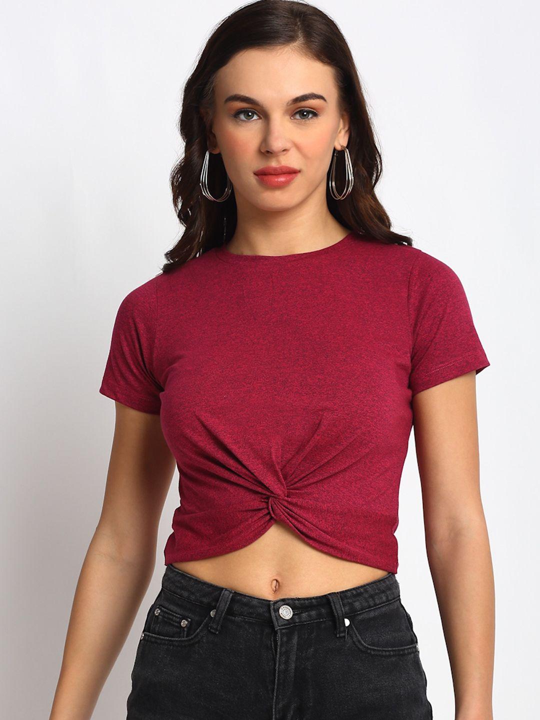 door74 maroon top  front knot crop top