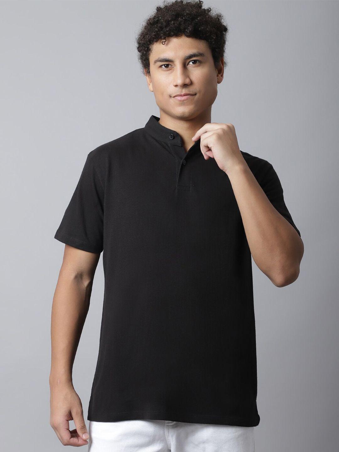 door74 men black mandarin collar t-shirt