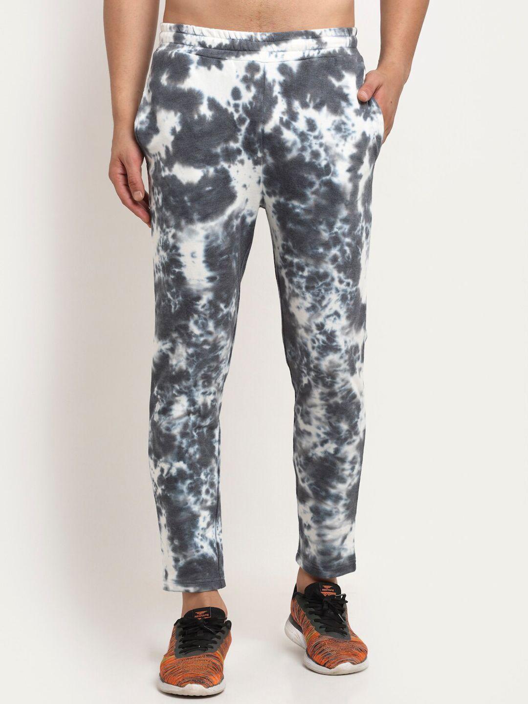 door74 men grey tie dye printed cotton track pants