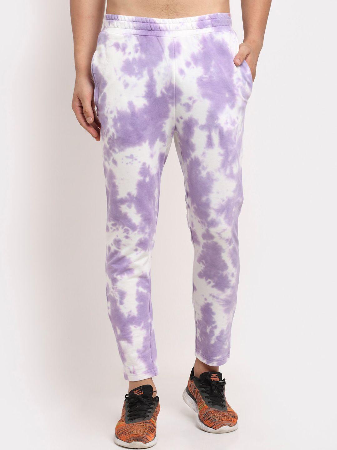 door74 men lavender & white tie and dye printed cotton relaxed fit track pants