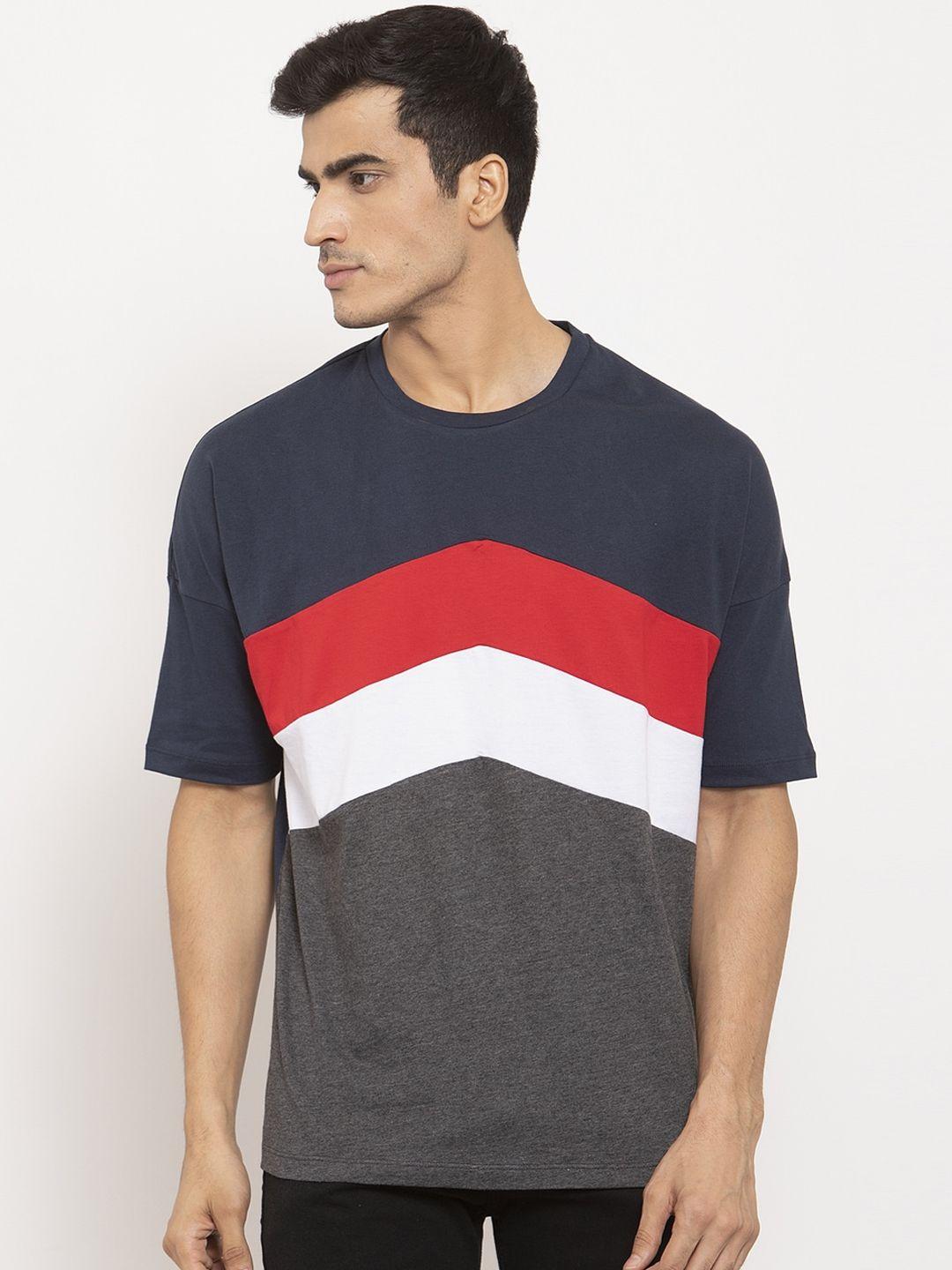 door74 men multicoloured colourblocked round neck t-shirt